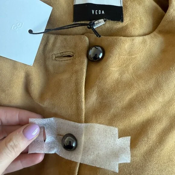 Reformation Veda Reed Jacket In Parmesan Suede Leather Sz Small